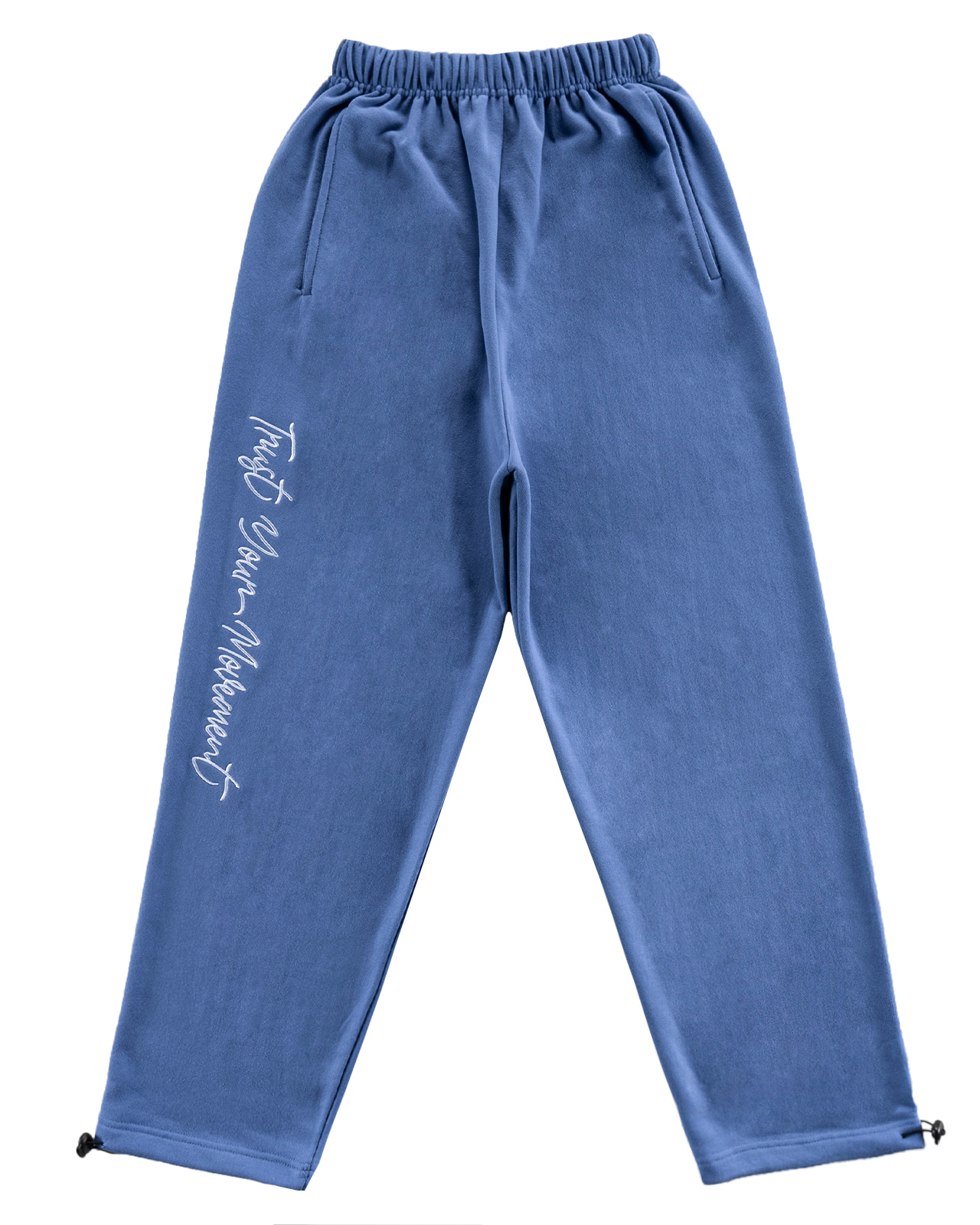 EMBROIDERY SLOGAN LOOSE FIT PANTS PASTEL BLUE